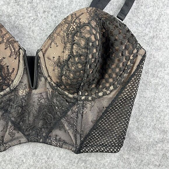 Victorias Secret Bustier Bra Womens 36C Black Tan Lace Strapless Crop Corset NEW - Picture 3 of 12